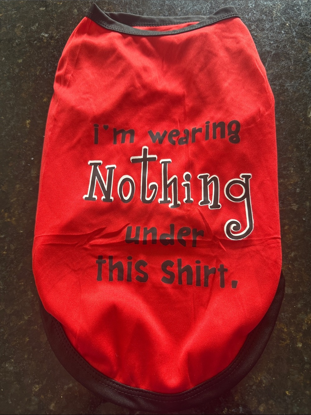 Red Novelty Pet Shirt with 'I'm wearing Nothing under this shirt.' Print